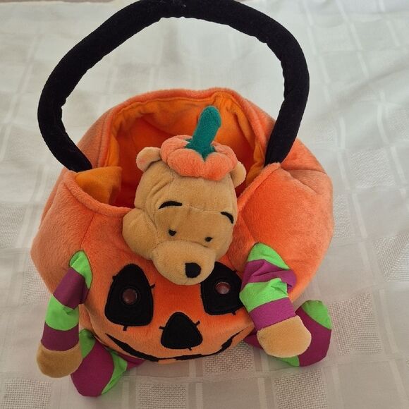 Disney Winnie The Pooh Halloween Candy Pumpkin Basket with Bear - Orange - Picture 13 of 16